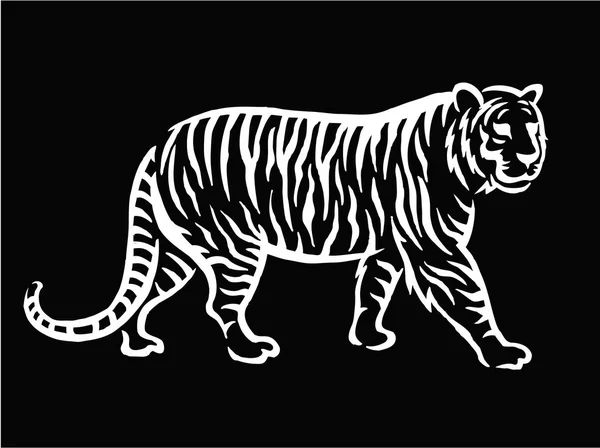 White Silhouette Tiger Black Background — Stock Vector