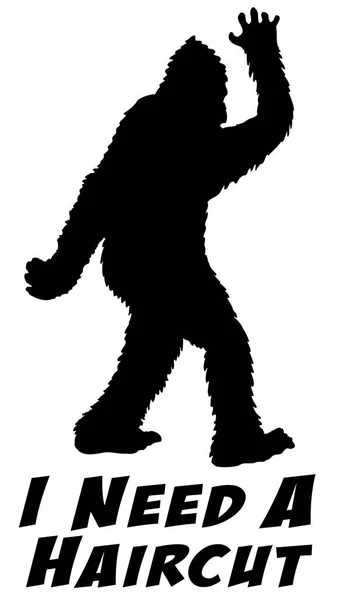 Black White Vector Illustration Bigfoot Silhouette Text Need Haircut — Stock Vector