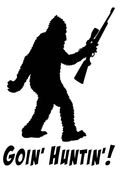 Illustration Vectorielle Noir Blanc Silhouette Bigfoot Avec Texte Goin Hunting — Image vectorielle