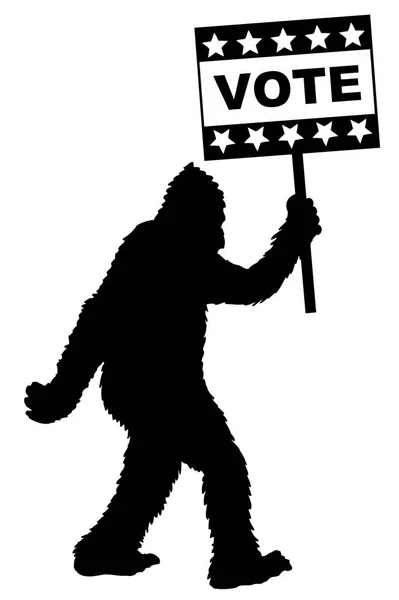 Black White Vector Illustration Bigfoot Silhouette Text Vote — Stock Vector