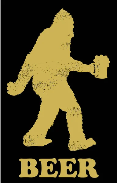 Silhouette Bigfoot Con Boccale Birra Semplicemente Illustrazione Vettoriale — Vettoriale Stock