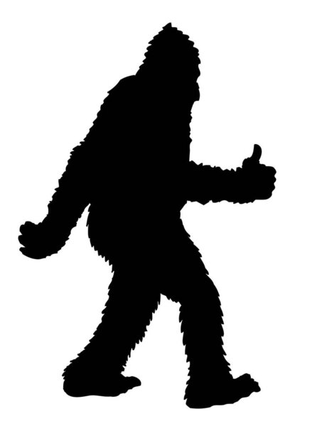 Black and white bigfoot silhouette with like sign, simply vector illustration 