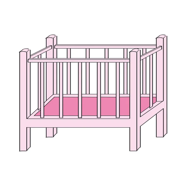 Rosa Babybett Für Mädchen Original Handgezeichnete Illustration — Stockvektor