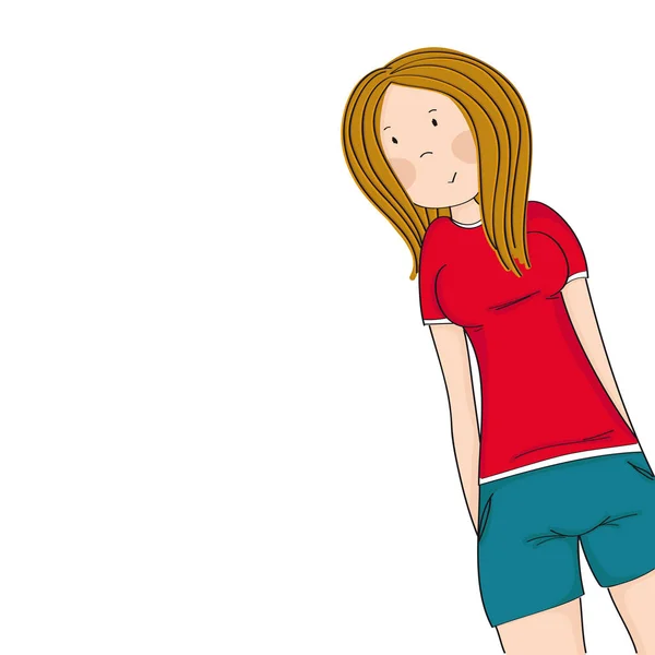 Chica Adolescente Feliz Mirando Cámara Sonriendo Copia Espacio Para Texto — Vector de stock