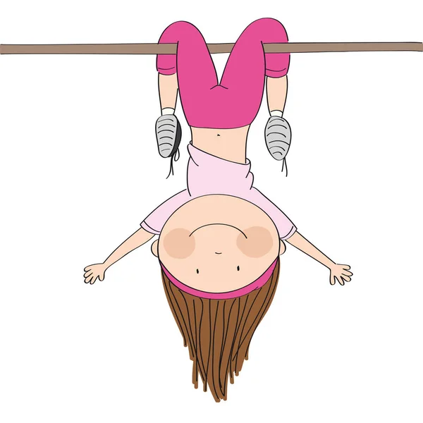 Joyeux Fille Suspendue Envers Sur Bar Horizontal Bar Singes Dans — Image vectorielle