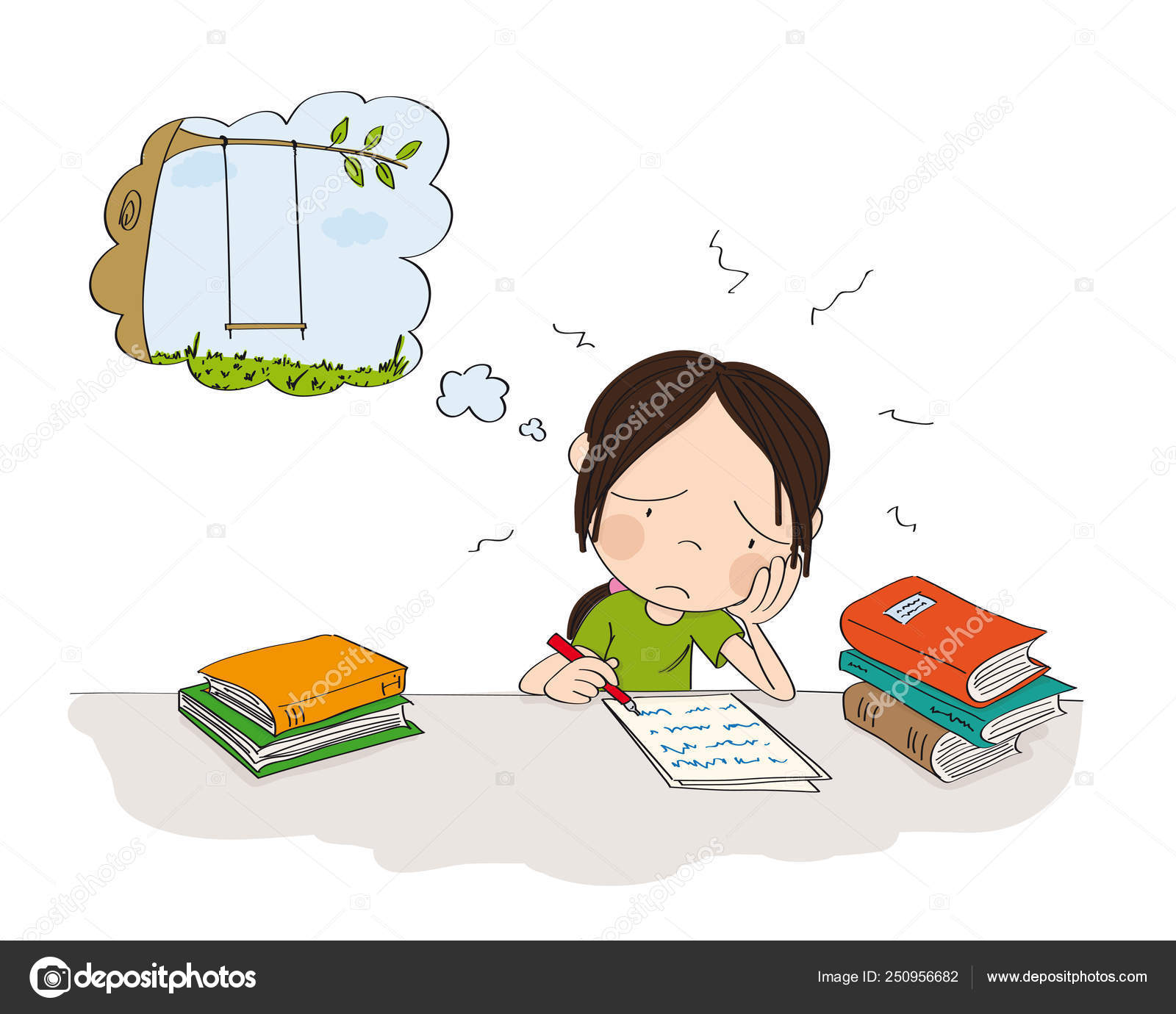 Unhappy and tired girl preparing for school exam, writing homewo Stock Vector Image by ©hancik #250956682 Unhappy and tired girl preparing for school exam, writing homewo Stock Vector Image by ©hancik #250956682