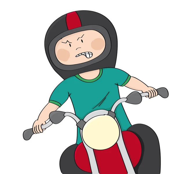 Fâché motard fou en vélo - original dessiné à la main drôle cartoo — Image vectorielle