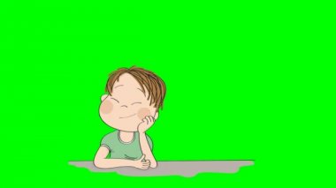 Küçük şirin çocuk hayal kurmak, bir şey rüya. Kapalı gözleri ile çocuk orijinal el çizilmiş animasyon, kafasının üstünde görünen rüya kabarcıklar. Chroma anahtar yeşil ekran arka planda görüntüleri.