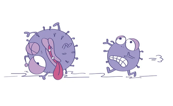 Scared viruses, one is terrified and running away, escaping from Stock Illustration