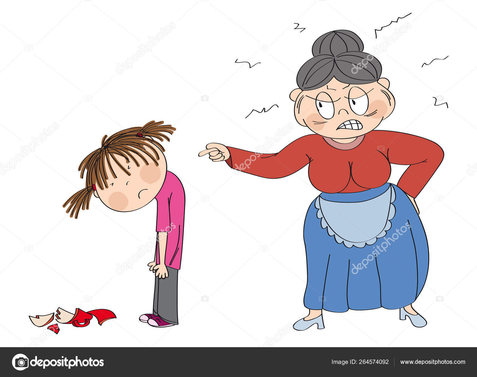 Vettoriale stockVecchia donna, nonna, arrabbiata con sua nipote che la  indica . di ©hancik #264574092, image size:1600x1264