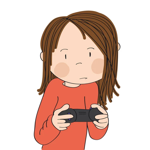 Adolescente jugando videojuegos en la consola de juegos, sosteniendo el joystick, siendo muy concentrado . — Vector de stock