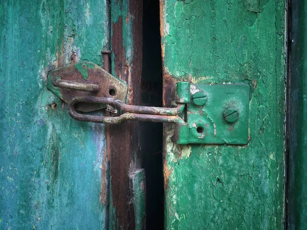 Antiguo Pestillo Oxidado Una Puerta Madera Fondo Pestillo Vintage —  Fotos de Stock