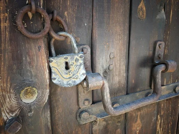 Vieille Porte Bois Rétro Avec Casier Fer Vintage Une Porte — Photo