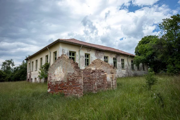 Abandoned brick school building in the village of Konska, Bulgaria.