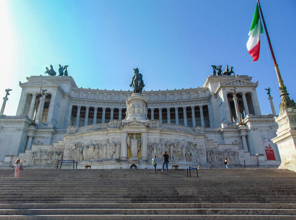 Rome, Italy - September 2018: The Vittorio Emanuele II Monument, also known as the Altar of the Fatherland is a monument built in honor of Victor Emmanuel II, the first king of a unified Italy. 