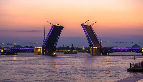 Russia Petersburg Drawbridge Evening — Stock Photo, Image