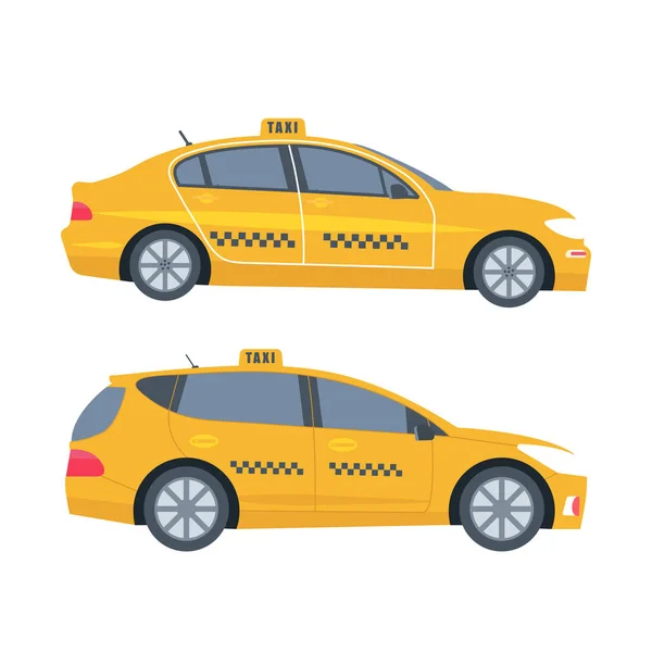 Sada Žlutá Cab Izolovaných Bílém Pozadí Veřejné Taxi Služby Koncept — Stockový vektor