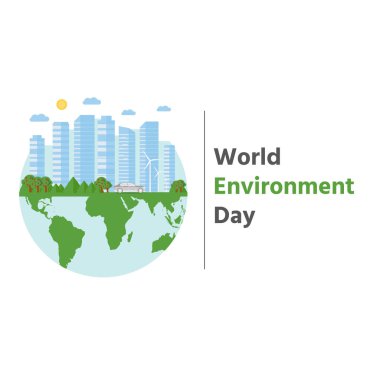 Yeşil şehir arka plan ile mutlu dünya çevre günü kartpostal