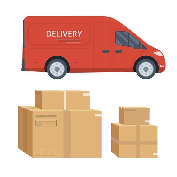 Truck with box containers isolated on white background, shop shipping