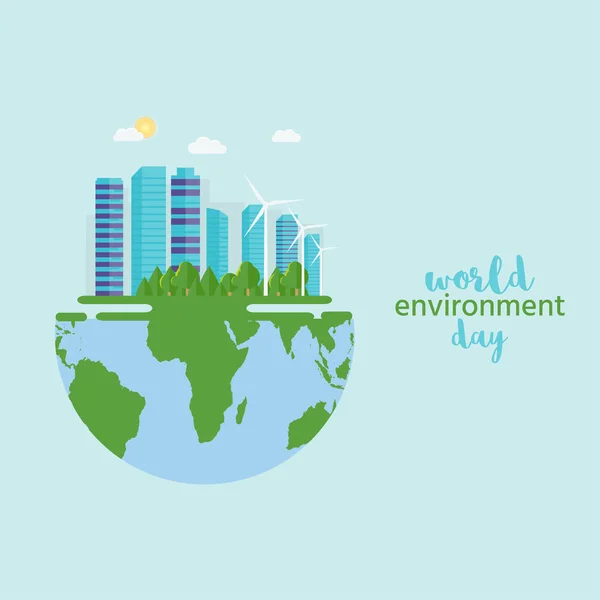 Happy Světový Den Životního Prostředí Pohlednice Pozadím Zelené Město — Stockový vektor