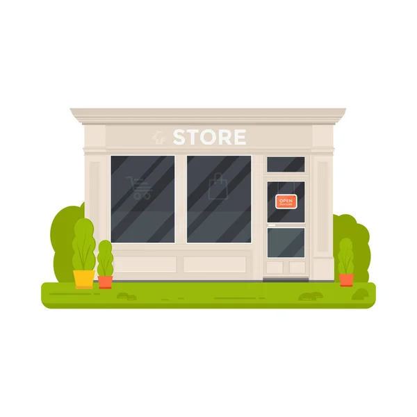 Vector Flat Design Exterior Shop Facade Store Supermarket Store Front — Stock Vector