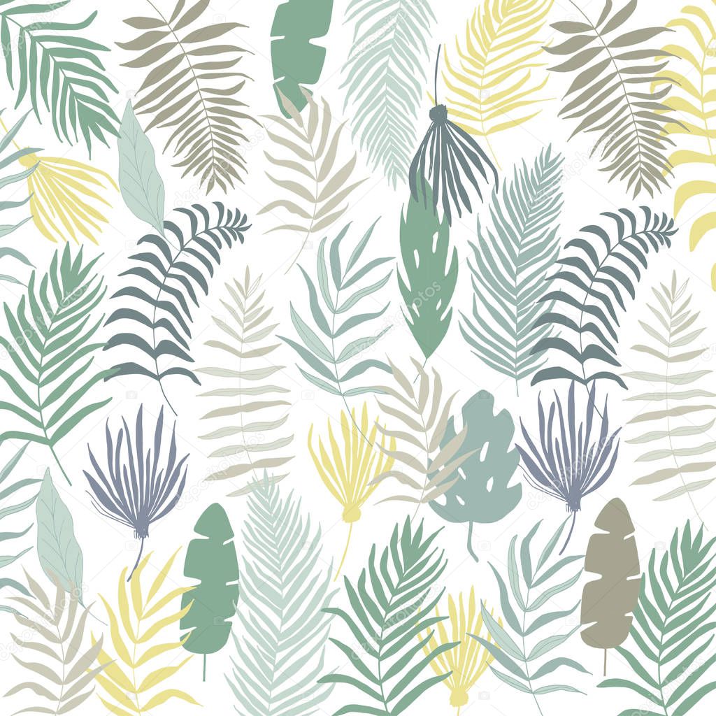 Set of palm,  jungle , tropical,   leaves background. Vector floral, botanical and foliage illustration. Pattern for print 