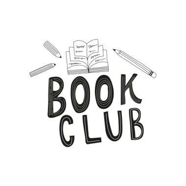 Elle çizilmiş için davetiye ve tebrik kartı, promo, kitap kulübü yazıt harflerle baskı, el ilanı, kapak ve posterler. Vektör vintage illüstrasyon izole beyaz arka plan üzerinde.