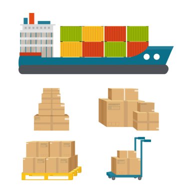 Lojistik ve teslim beyaz arka plan üzerinde izole paketleri ile kargo nakliye hizmeti simgesi. Posta servisi yaratıcı tasarım. Vektör düz çizim.