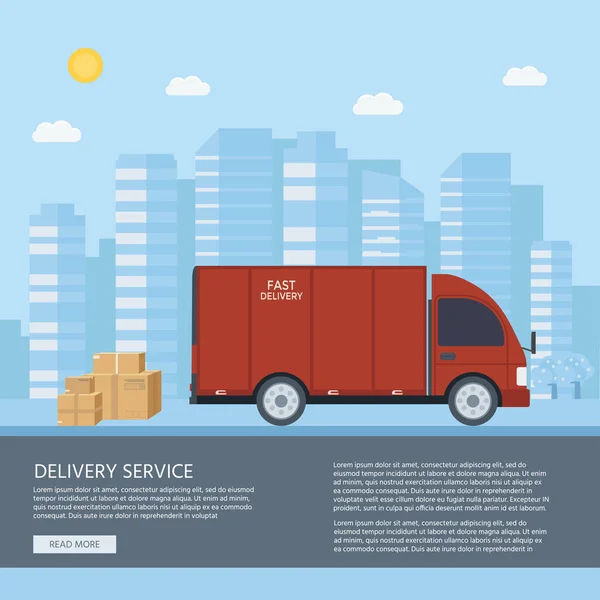 Logistics Delivery Service Concept Truck Lorry Van Store Shop City — Stock Vector