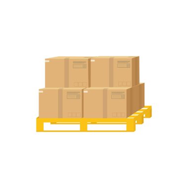 Beyaz arka plan üzerinde izole lojistik ve teslimat simgesi hizmet: paketler, kutu, koli. Posta servisi yaratıcı tasarım. Vektör düz çizim.