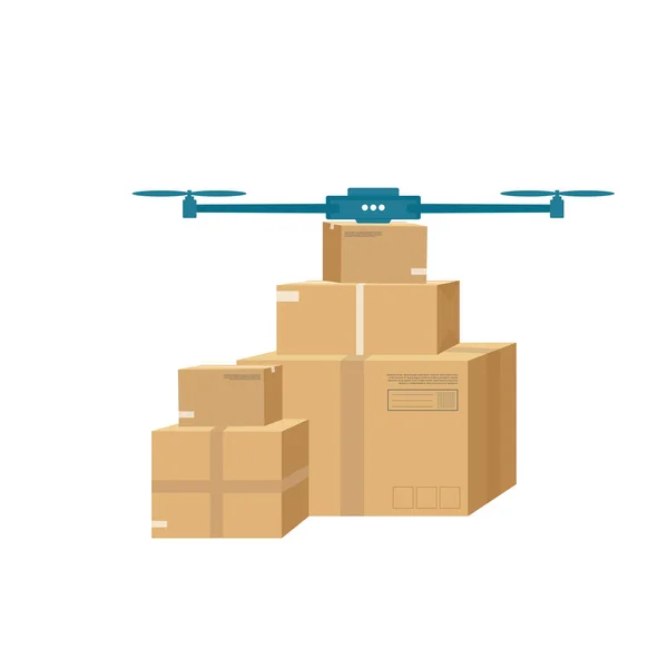 Layanan Ikon Logistik Dan Pengiriman Helikopter Dengan Paket Terisolasi Pada - Stok Vektor