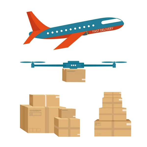 Logistyka Dostawy Usługi Ikona Śmigłowca Pakietu Samolot Białym Tle Usługi — Wektor stockowy