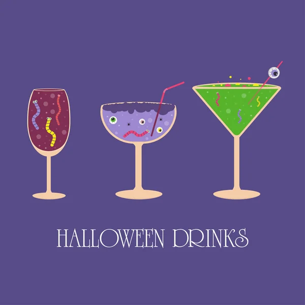 Set Van Halloween Cocktail Icons Spookachtige Drankjes Met Oogbollen Spinnen — Stockvector