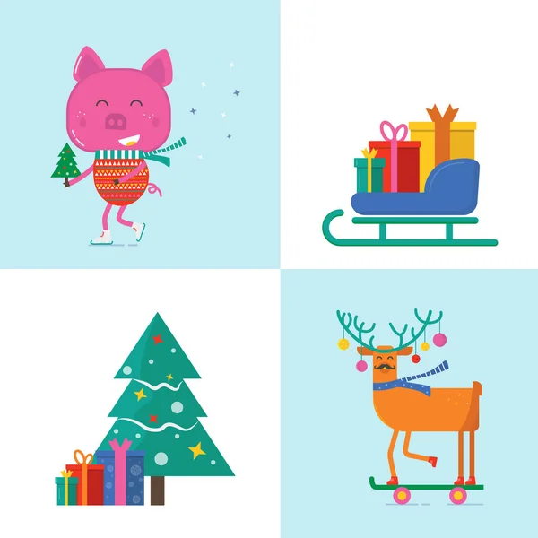 Feliz Navidad Ilustraciones Tarjetas Felicitación Conjunto — Vector de stock