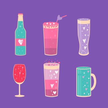 Sevgililer günü hediye kartı ile farklı kokteyl bardak 