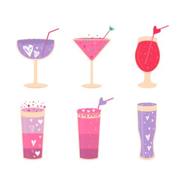 Sevgililer günü hediye kartı ile farklı kokteyl bardak 