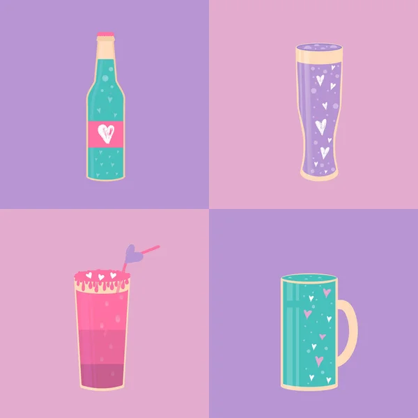 Valentinstag Geschenkkarte Mit Verschiedenen Gläsern Cocktails — Stockvektor