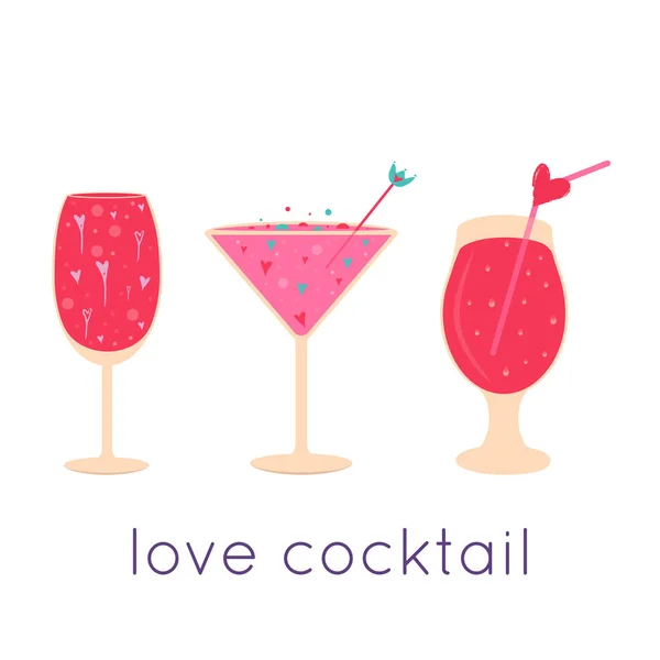 Valentinstag Geschenkkarte Mit Verschiedenen Gläsern Cocktails — Stockvektor