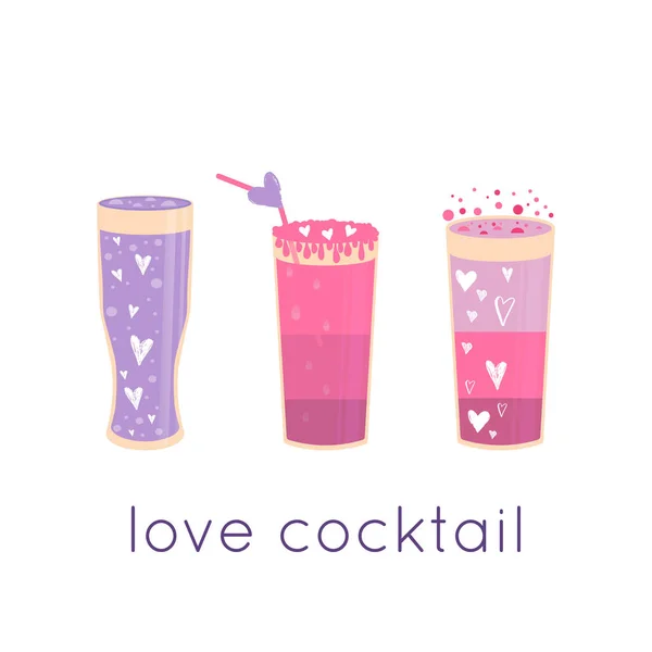 Valentines Day Gift Card Different Glasses Cocktails — Διανυσματικό Αρχείο