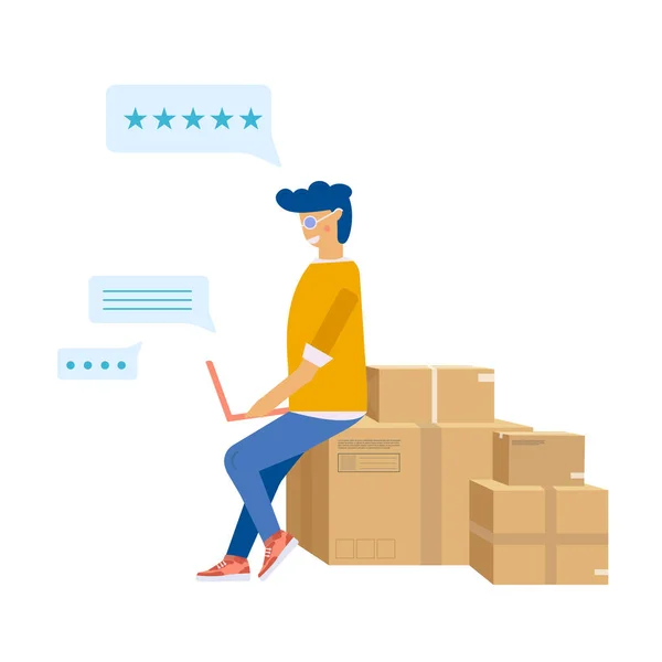 Teslimat Servisi, online kavramı açılış web sayfası, mobil uygulamalar için alışveriş. Mutlu müşteriler satın alma ve telefonla ödeme yapmaya. Yatay web afiş düz tasarım. Web sitesi için vektör çizim.