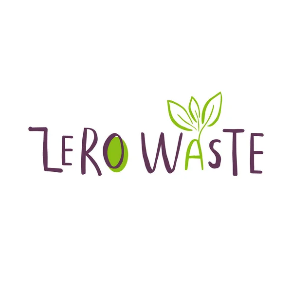 El çizilmiş Sıfır atık logosu veya işareti. Eko rozeti, alışveriş için etiket, hiçbir plastik pazar, ürün ambalaj, reklam. Elle çizilmiş yapraklar, dallar, yazı ile bitki elemanları. Vektör organik tasarım şablonu.