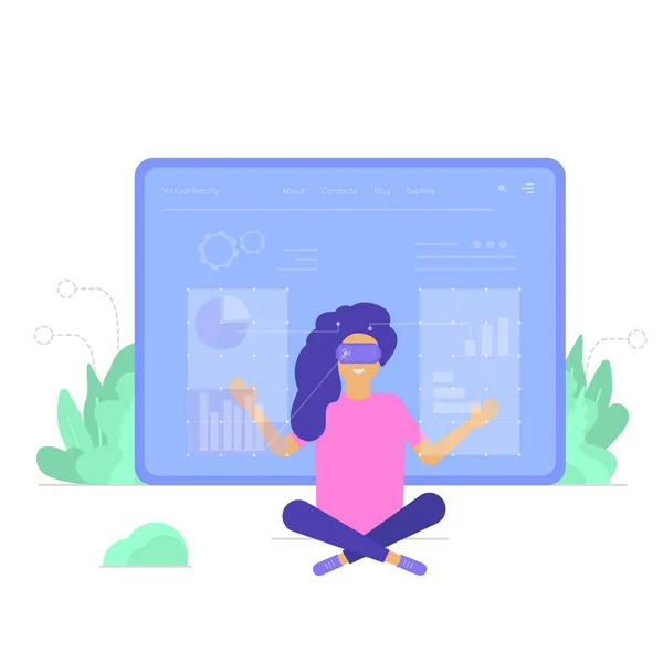 Conceito Realidade Virtual Para Design Landing Page Com Personagem Mulher — Vetor de Stock