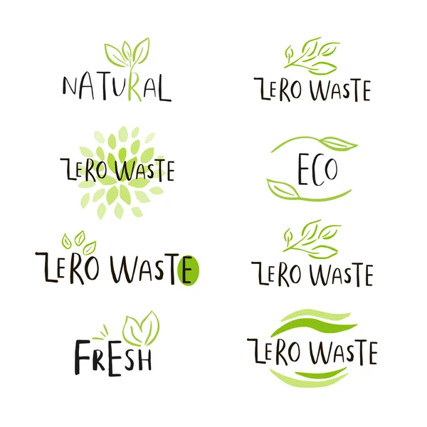 Hand drawn Zero waste logo or sign. Eco badge, tag for shopping, — Stock Vector