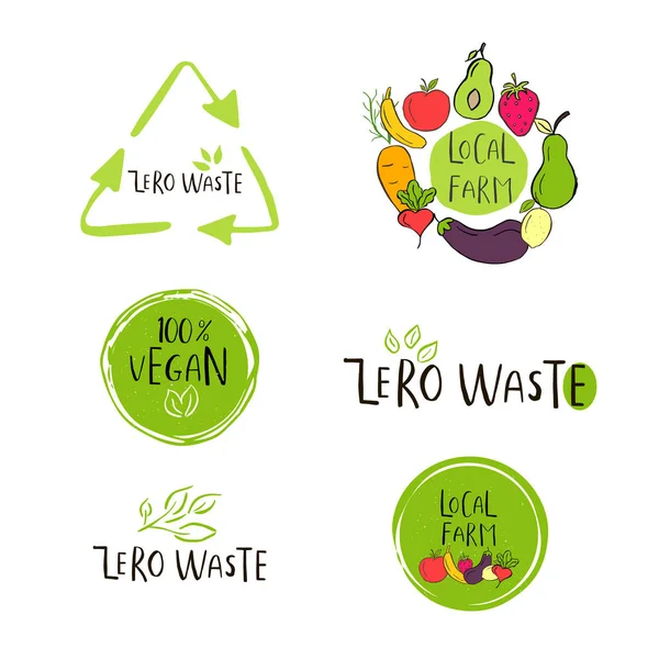 Handgezeichnetes Null-Abfall-Logo oder -Schild. Umweltplakette, Etikett zum Einkaufen, — Stockvektor