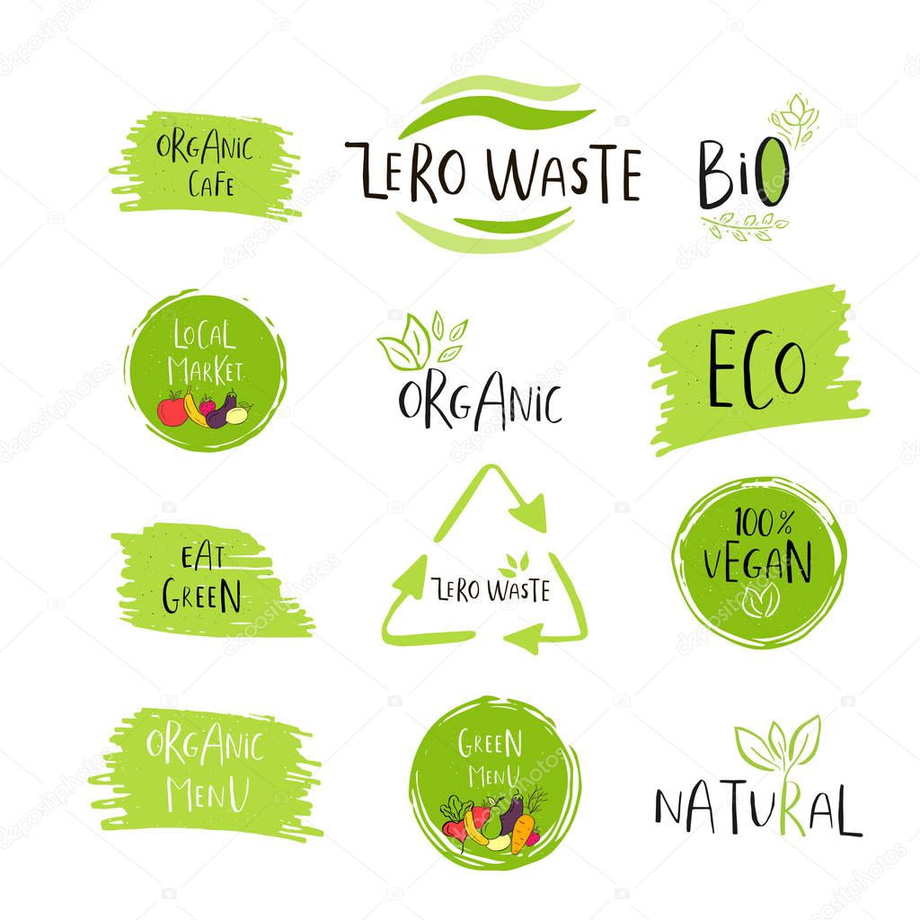 Hand drawn Zero waste logo or sign. Eco badge, tag for shopping,