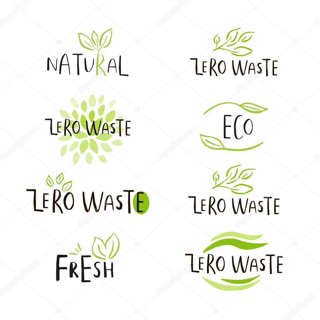 Hand drawn Zero waste logo or sign. Eco badge, tag for shopping,