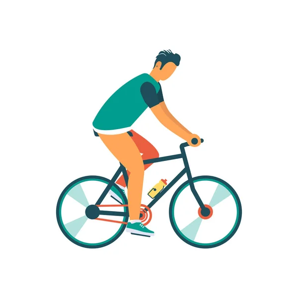 자전거를 타고 젊은 남자와 건강한 라이프 스타일. 사이클링용 랜딩 페이지 디자인. 웹 사이트에 대한 현대 벡터 그림 개념입니다. 사용자 인터페이스 Ux, 모바일 스마트 폰을위한 UI 화면 템플릿. — 스톡 벡터