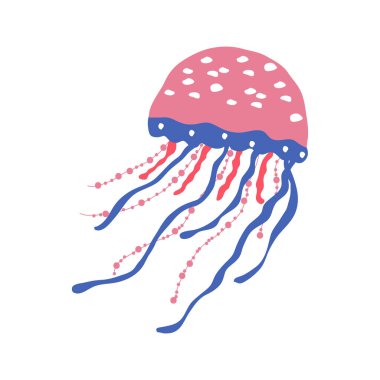 Sualtı yaratık denizanası beyaz izole, kumaş, tekstil, duvar kağıdı, kreş dekor, baskılar, çocuksu arka plan için deniz hayvanları. Vektör