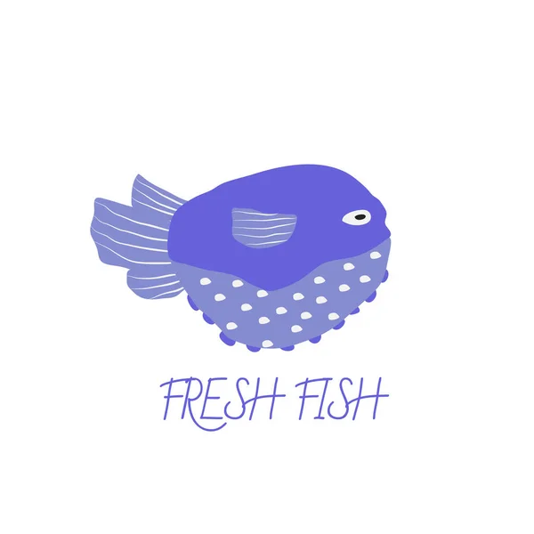 Créature sous-marine pour logo, poisson bleu isolé sur blanc, marine — Image vectorielle