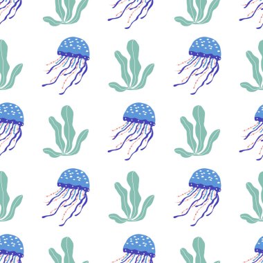 Deniz planı ile sualtı canlıları denizanası Dikişsiz desen